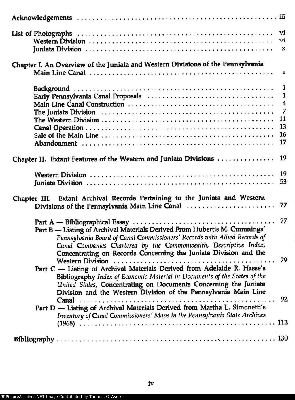 NPS "Pennsylvania Main Line Canal," Table Of Contents, 1993